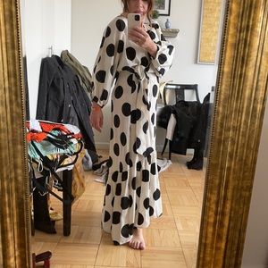 H&M WHITE & BLACK POLKA DOT MAXI NWOT
